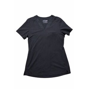 Maevn Focus Women's Black Banded V Neck Contrast Knit Scrub Top Medical XS